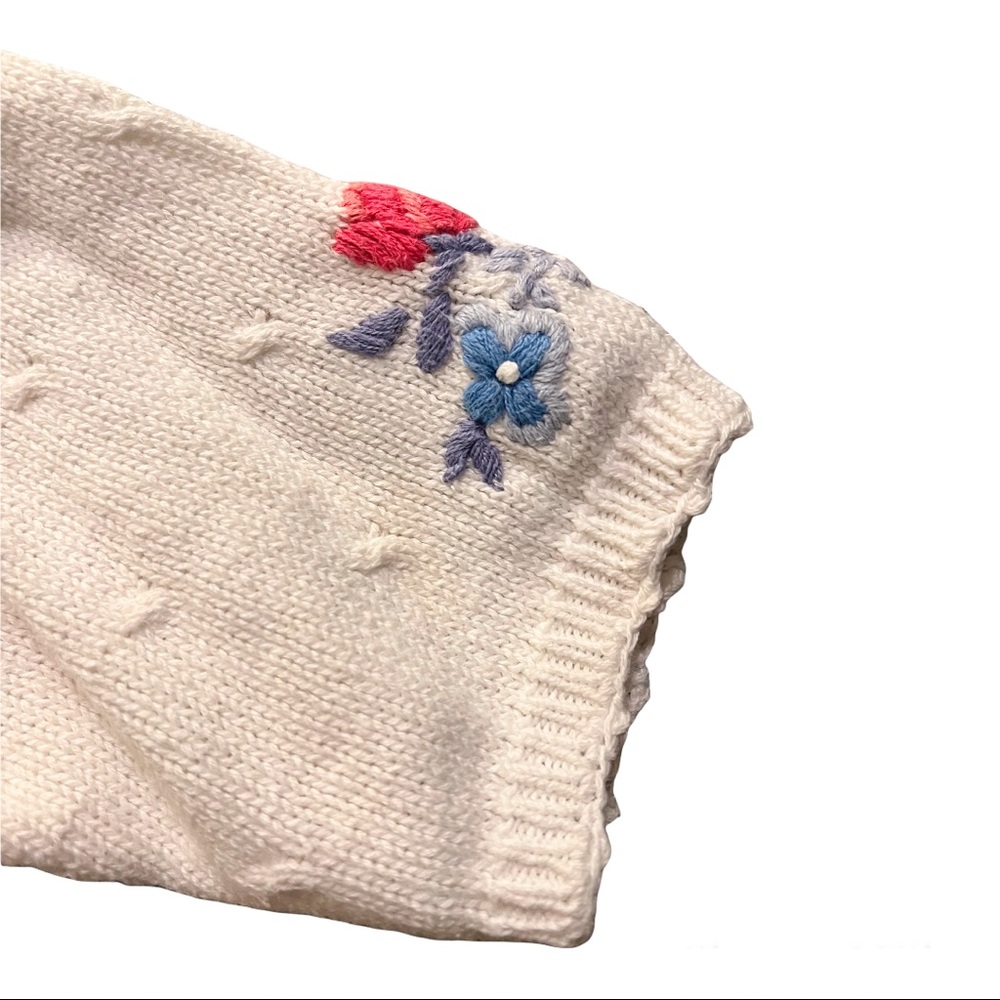 Vintage White Hand Embroidered Knit Short-Sleeve Cardigan - Picture 3 of 7
